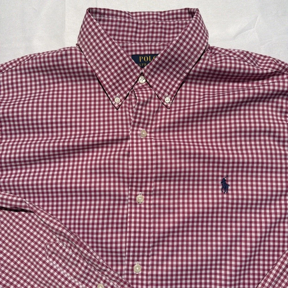 Polo Ralph‎ Lauren Mens Performance Gingham Button Up Shirt XL Red White Nylon